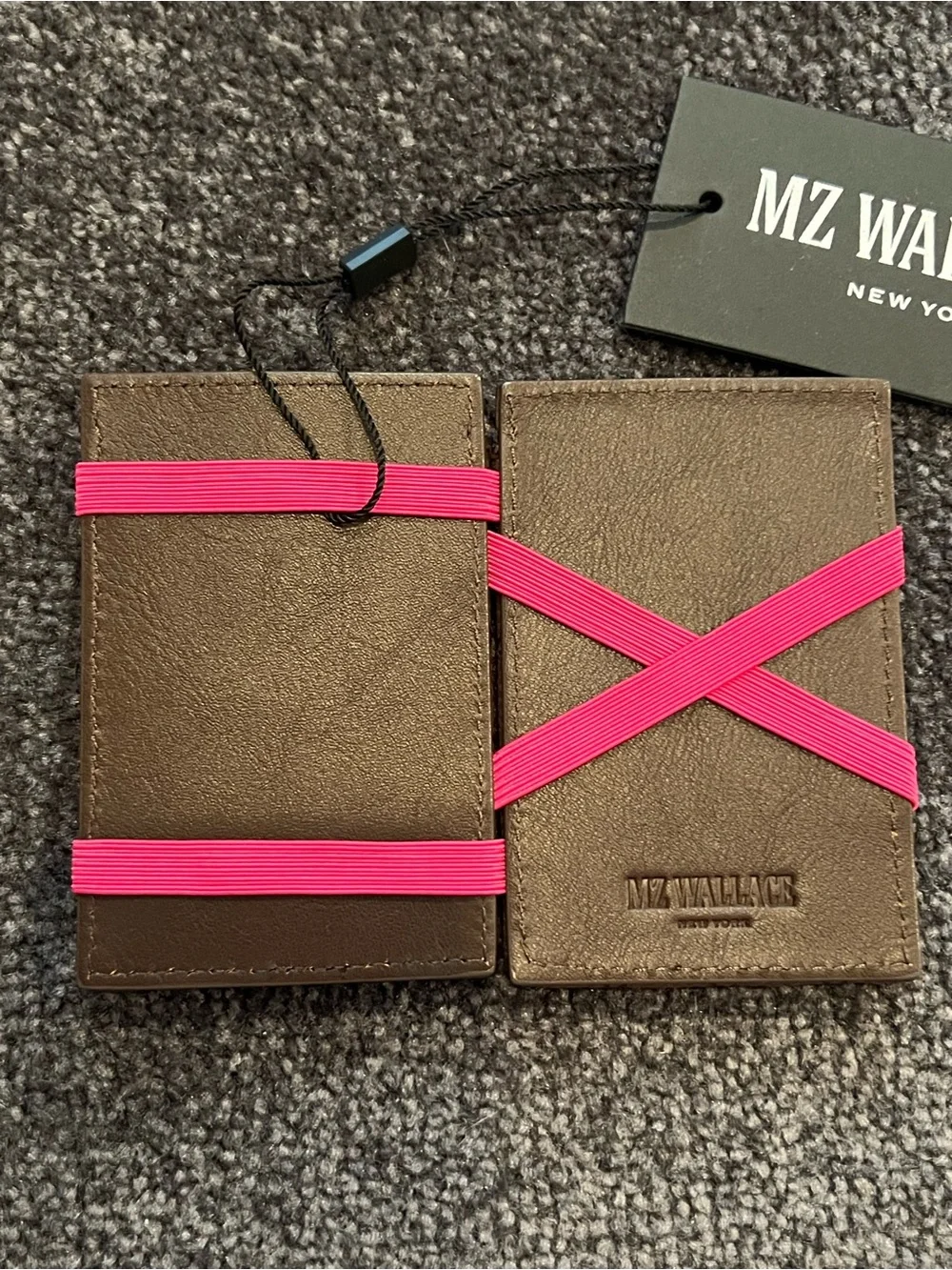 MZ Wallace Crosby Slim Walnut Brown Quilted Card Holder NWT